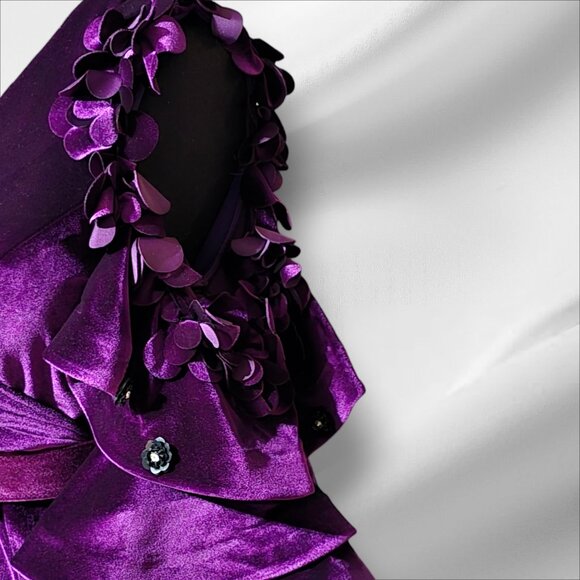 Couture Purple Velvet Stretch Mermaid Dress Size 8 - Picture 8 of 8